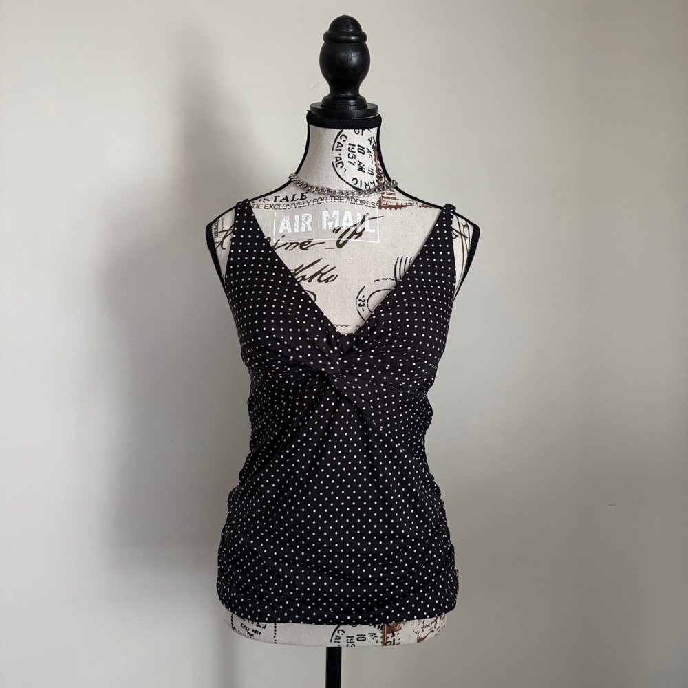 La vie en rose black polka dot tankini top